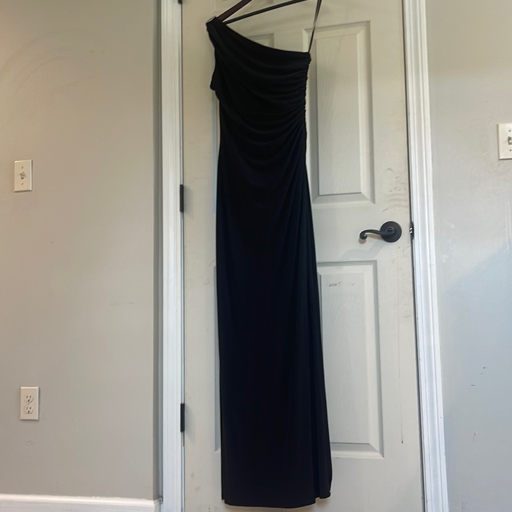 Ralph Lauren black one strap, ruched evening dress